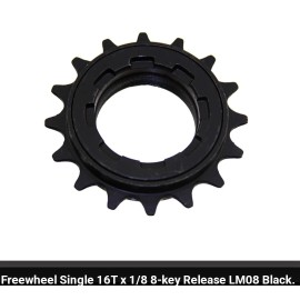 Unbranded FREEWHEEL REAR GEAR 16T X 1/8 8 KEY RELEASE ON BICYCLE RIM, BLACK,BMX, CRUISERS