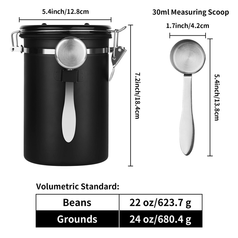 Ohtomber Coffee Canister Storage Container - 22OZ Stainless Steel Airtight