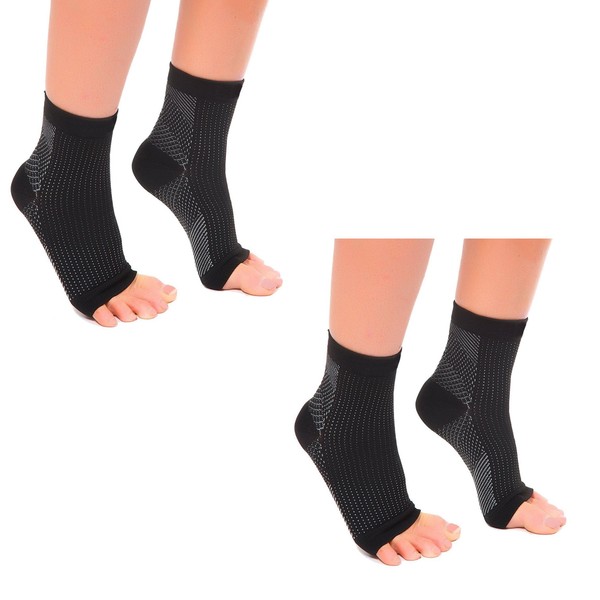 Bcurb Ankle Sleeve (2 Pair) Plantar Fasciitis for Men Women Foot Heel Arch Support Ankle Compression Socks Reduce Swelling Joint Pain Injury Recovery Achilles Tendon (Black,"Large/X-Large")