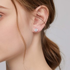 Flat Back Earrings Stud Earrings CZ Studs Screw Back 925 Sterling Silver Cubic Zirconia Earring Studs