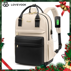 LOVEVOOK Laptop Backpack with USB Port for Men & Women - Ideal for College, Work, Nursing, Travel, Diaper Bag, and Carry-On - Color: Khaki-Black, Size: 17.3 Inch