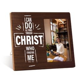 Zcsni Christian Gift Photo Frame, I Can dDo All Things Through Christ Who Strengthens Me Picture Frame Decor, Bible Verse Desk Shelf Tabletop Photo Frame Decor,Gifts For Friend Family Coworker -A20