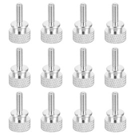 sourcing map 12pcs M4x12mm Knurled Thumb Screw Computer Case Threaded Hand Tighten Screws Aluminum Alloy for PC Case, Silver