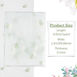 FINGERINSPIRE 1 Yards Floral Embroidered Lace Fabric 59 inches Wide White Flower Pattern Embroidered Tulle Lace Polyester Embroidered Mesh Lace Bridal Wedding Lace Fabric for Veil Dresses