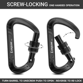Lorsum Locking Carabiner Clip, 12KN (1227KG) Heavy Duty Caribeana, Excellent for Camping Hiking Outdoor Gym Hammocks Dog Leash & Harness etc, Small carabiner clips with Keying, 2Pack Black…