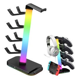 RGB Headset Halterung Controller Halter, Gaming Kopfhörer Ständer Headset Controller Halterung mit 10 Lichtmodi, Kopfhörer Halterung Controller Ständer USB+2 Typ-C für alle Headset Gamecontroller