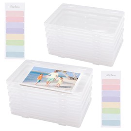 12 Pieces 5" x 7" Plastic Photo Storage Box with Label Stickers, Clear Picture Box with Hinged Lid, Photo Case Storage Containers Crafts Project for Scrapbook Papers Postcard (12 Pieces Transparent)