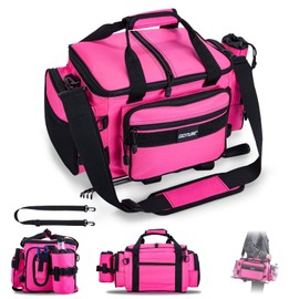 Goture Fishing Tackle Bag, Store Up to 4PCS 3700 Tackle Box Trays, 600D Soft Side Water-Resistant Saltwater Gear Storage Fishing Bag with Rod Straps, Detachable Water Bottle Pouch, SBS Zippers