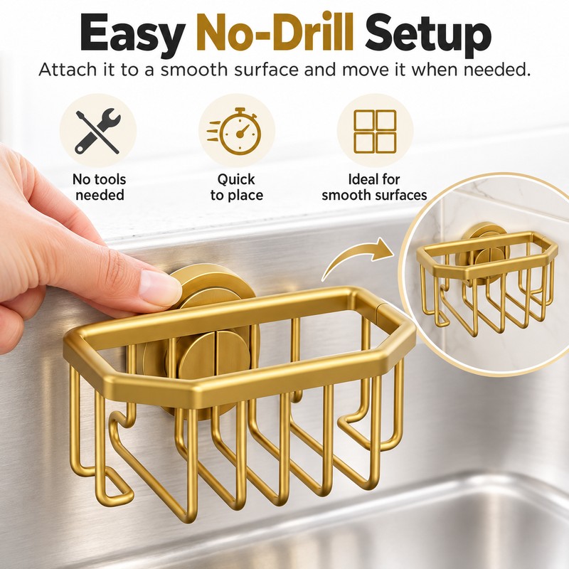 Gold Sink Sponge Holder for Kitchen Organization – Suction Cup