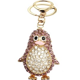 bstedyas Cute Crystal Keychain Ocean Animal Keyring Car Bag Accessory Pendant Purse Charm Handbag Decor Ornaments, Purple Penguins, Small