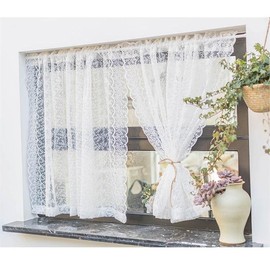 Yaland Net Curtain with Lace Design, Delicate Sheer Curtain in Kitchen, Living Room, Country House Style, 1 Piece, White, W x H 130 x 80 cm