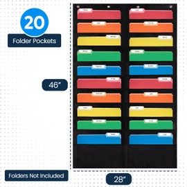 Essex Wares - 20 Pocket File Pocket Chart, Black, 28" Wide x 46" Tall - Versatile Wall Hanging File Folder Organizer for Classroom, Office, Home, and More - Wall Folder Organizer - 20 Pockets