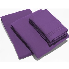 Lux Decor Collection Bed Sheet Set - Brushed Microfiber 1800 Thread Count Bedding - Wrinkle, Stain, Fade Resistant & Hypoallergenic - Deep Pocket King Size Sheets Set - 4 PC (King, Plain Purple)