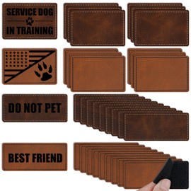 iFForce Laser Engraving Service Dog Vest Patch - 40 set Blank PU Leather Name ID Tag with Removable Hook and Loop - Custom Do Not Pet Therapy Dog in Training Emotional Support for Harness Collar Leash