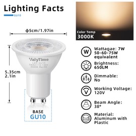 Valytime GU10 LED Light Bulbs 7W (50W -60W-75W Equivalent) GU10 Shape Halogen Replacement Bulb 38° 120V 650Lm Non-dimmable for Track Spot Lighting Indoor Recessed,Warm White 3000K,8 Pack
