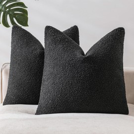 Laolitou 2 Pack Boucle Throw Pillow Covers 18x18 Inch Solid Pillow Cases Cosy Soft Decorative Pillows for Couch Bed Sofa Chair Bedroom Living Room Home Decor, Charcoal Black