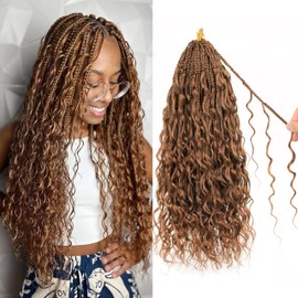 Goddess Box Braids Pure Protein Fiber Close to Human Hair 18 Inch 8 Packs Boho Crochet Braids with Soft Curls Bohemian Braids Crochet Hair for Black Women (18Inch,30#)