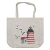 Ambesonne Lighthouse Shopping Bag, Lighthouse and Seagulls on the Beach
