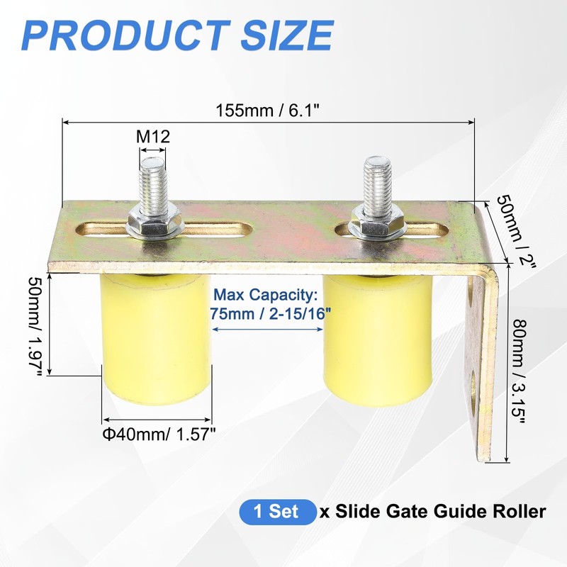 uxcell 1Set Slide Gate Guide Roller, 1-5/8" Dia x 2"