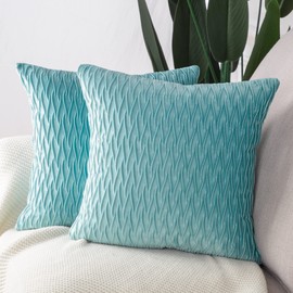 Madizz Pack of 2 Super Soft Velvet Decorative Cushion Covers with Texture Luxury Style Throw Pillow Cases Pillow Shell for Sofa Bedroom Square Aqua 18x18 inch