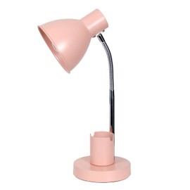 Simple Designs LD1076-PNK 16.22" Sleek Essentials Adjustable Metal Desk Task Lamp with Organizer Compartment, for Office, Desk, Nightstand, Dorm, Pink