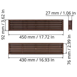Repa Market 18" x 4" Inch Brown Plastic Door Grille - Garage Door Vent - Vent Cover for Interior Doors - Rectangular Air Vent Cover Guard - Universal Furniture Ventilation (17.7" x 3.60" Inch)