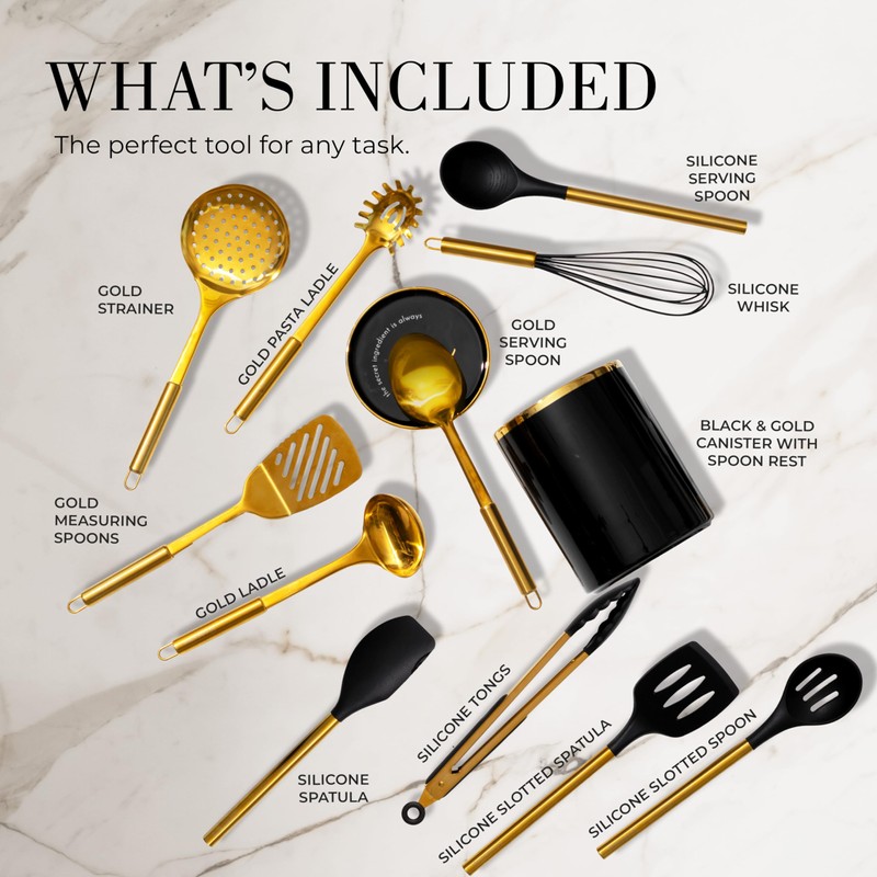 STYLED SETTINGS Black and Gold Cooking Utensils Set - 13-Piece