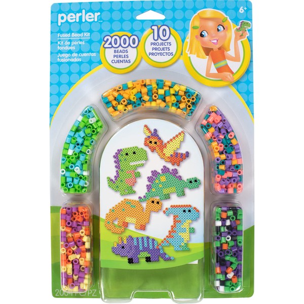 Perler Colorful Dinosaur Fuse Bead Craft Kit for Kids, Multicolor, Small, 2000 Piece