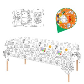 Paper Tablecloth for Colouring, 137 x 274 cm Colouring Tablecloth for Children's Activity, Rectangle Waterproof Puzzle Tablecloth, Flower Butterfly Theme Party Decorations for Children's Birthday