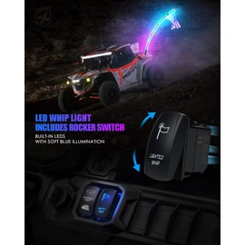 Xprite 4FT RGBW LED Whip Light, Remote & App Control DIY Chasing Pattern w/Stop Turn Reverse Brake Lights Safety Antenna Lighted Whips for ATV UTV Polaris RZR Can-am Buggy Jeep, 2 Year Warranty