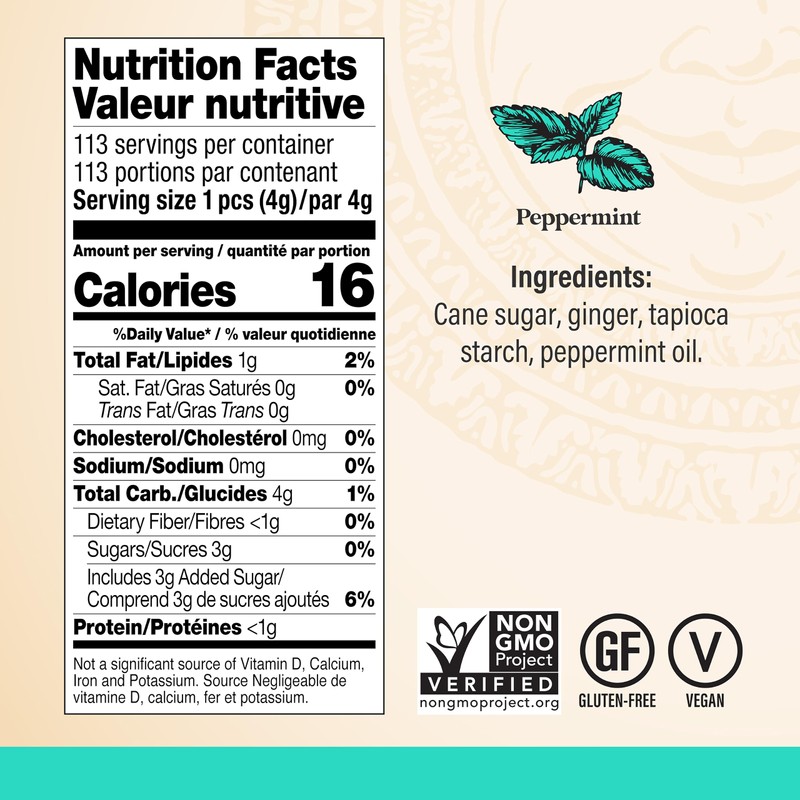 CHIMES PEPPERMINT Ginger Chews (1-Pound 1 LB BAG) Premium Natural