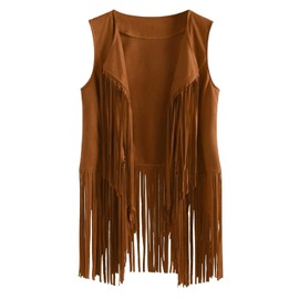 60s 70s Outfits for Women Party Accessories Peace Sign Earring Headband Fringe Vest Tassel Cardigan (khaki, Large)