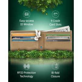 Access Denied Vegan Leather Bifold Wallets For Men - Cruelty Free Non Leather Mens Wallet With ID Window RFID Gifts For Him Taupe