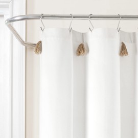 Lush Decor Boho Tassel Stripe Yarn Dyed Eco-Friendly Recycled Cotton Shower Curtain, 72" x 72", Neutral & White