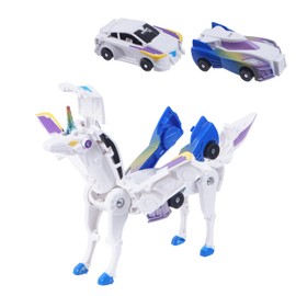 SOYUOI Ultimate Transforming Unicorn Car Toy - Collision to Magical Unicorns!2Pcs Transforming Car-Robot for Kids, Automatic Deformation of Magnetic Connections. (Blue)