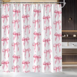 Pink Bow Shower Curtain Cute Bowknot Watercolor Modern Fashion Aesthetic Fabric for Bathroom Decor Bathtub with Hooks(70" WX70 H)