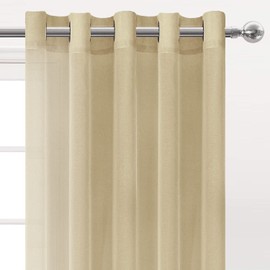 DWCN Sheer Curtains for Wide Window - Faux Linen Transparent Drapes Voile Decorative Grommet Curtains for Patio Door, W60 x L63, 2 Panels, Beige