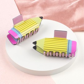 2PCS Pencil Hair Claw Clips Funny Teacher Hair Clips Back To School Hair Jaw Barrettes for Women Girls Yellow Pencil Barrettes Accessories Teachers Students Appreciation Gift