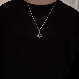 Lattd Masonic Necklace 925 Sterling Silver Freemason Masonic Pendant Necklace Freemason Gifts for Men Women