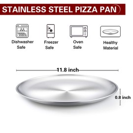 TeamFar Pizza Pan, 12 inch Pizza Pan Stainless Steel Pizza Pan Tray Round Pizza Oven Baking Pan, Healthy & Heavy Duty, Dishwasher Safe & Easy Clean