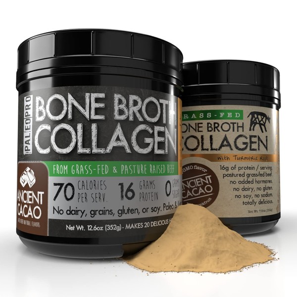 PaleoPro Bone Broth Collagen w/ Turmeric Root (Ancient Cacao) Grass-Fed & Pastured Beef Collagen | Gluten Free, Dairy Free, No Sugar, Soy, Grains or Net Carbs |Paleo & Keto Friendly (20 Servings)