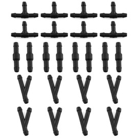 MACHSWON (I-Type, T-Type,Y-Type) Windshield Wiper Hose Connectors Windscreen Washer Tube Connector Adapter 24PCS Black