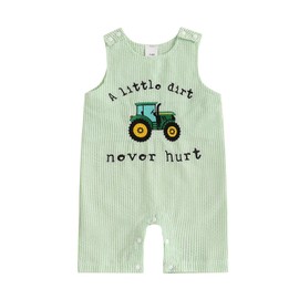 SAYOO Newborn Baby Boy Tractor Clothes A Little Dirt Never Hurt Embroidery Romper Jumpsuit Farm Baby Coming Home Shortalls (A Green, 3-6 Months)