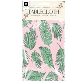 AKH® Summer Party Tablecloth | 132 x 178cm | Hawaiian Leaves Flamingos Lemons Patterns Tableware | Wipeable Durable Rectangular PVC Table Cover | Summer Beach Outdoor Parties BBQs Picnics (Design B)