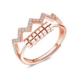 Josfeva Silver Anxiety Rings, Wave Anxiety Ring Fidget Rings, 925 Sterling Silver Anxiety Ring, Open Adjustable Anti Stress Ring Decompression Ring, Rose Gold Resizeable Ring for Anxiety Women Girls