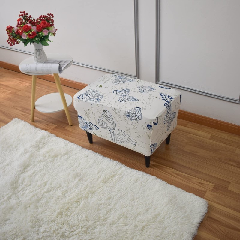 Eco-Ancheng Stretch Ottoman Cover Rectangular Storage Ottoman Slipcover Footrest Stool