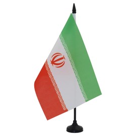 Iran Table Flag 5'' x 8'' - Iranian - Persian Desk Flag 21 x 14 cm - Black plastic stick and base - Drapeau Iran AZ FLAG