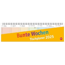 Bunte Wochen Wochenquerplaner 2025: Übersichtlicher Umklapp-Kalender 2025 mit farbig markierten Tagen. Tisch-Kalender für den Schreibtisch. (Bürokalender Heye)
