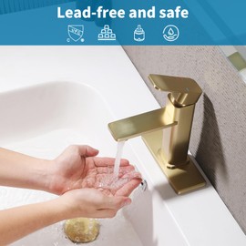 Weshi Bathroom Faucet, Modern Single Hole Bathroom Basin Faucets, Brass Lavatory Leak Free Basin Faucet Mixer with 1 Hole or 3 Hole Mount 6-Inch Deckplate Included (Brushed Gold)