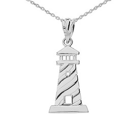 Unique Lighthouse Charm Pendant Necklace in Sterling Silver, 20"